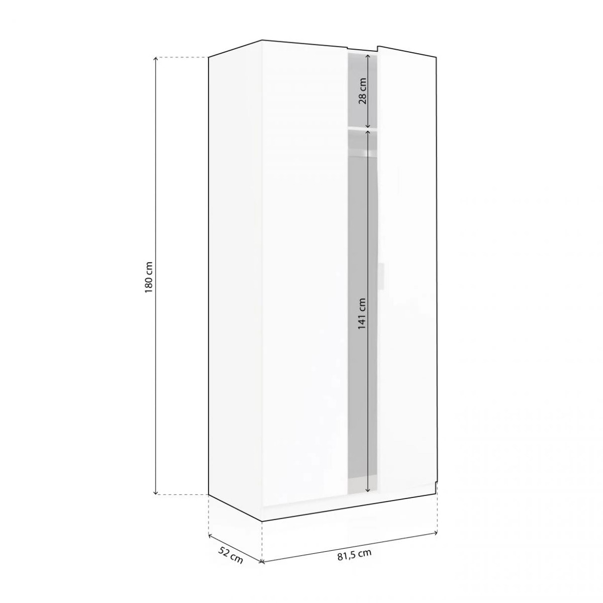 Armario de 2 puertas y diseño práctico en blanco 81x180 cm Astra Blanco