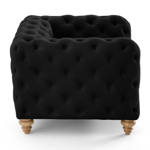 Walter - fauteuil chesterfield en velours - pieds bois - Noir