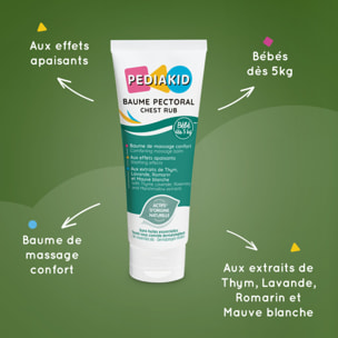 PEDIAKID - Baume Pectoral - Baume de massage confort bébés et jeunes enfants - Aux extraits de Thym, Lavande, Romarin et Mauve Blanche - Sans huiles essentielles - Convient aux bébés dès 5kg