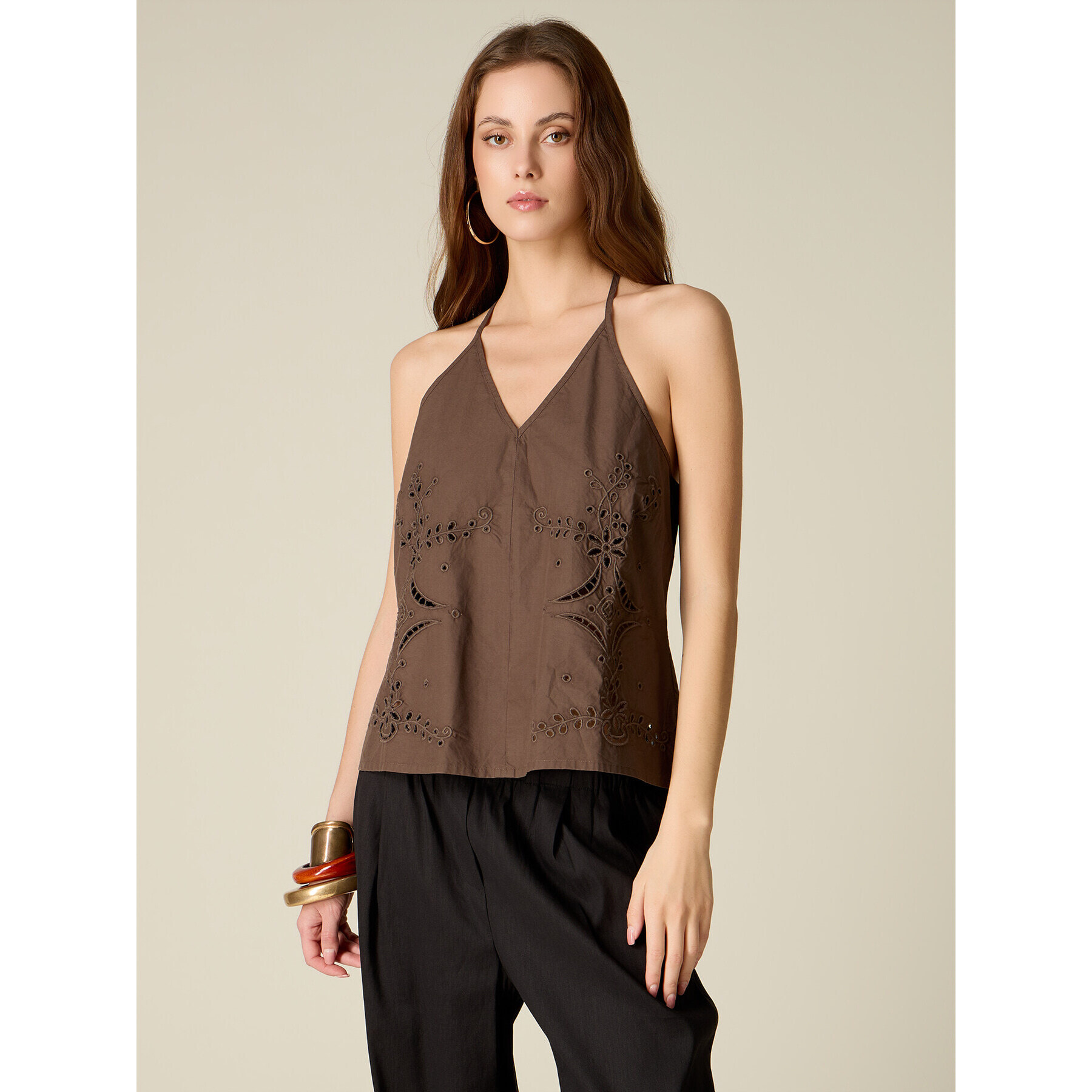Oltre - Top in cotone traforato - Marrone