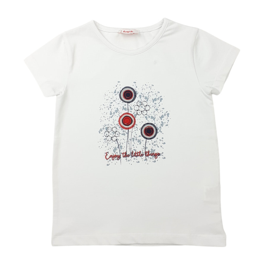 TSHIRT JERSEY BIANCO APPLICAZIONE FIORI