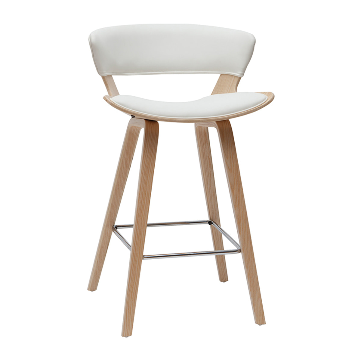 Tabouret de bar design blanc et bois clair H65 cm SYRAH
