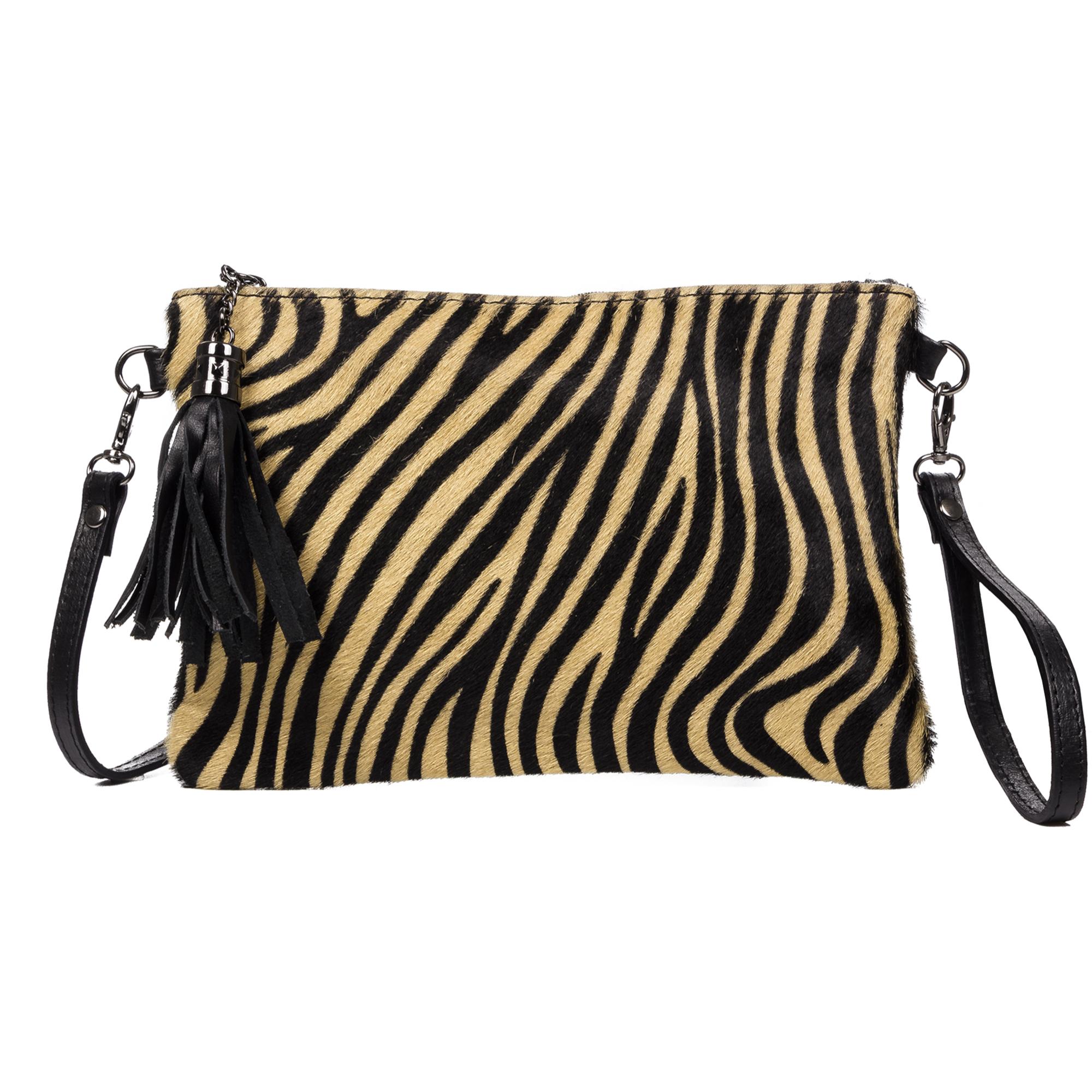 Ermine Bolso bandolera Mujer.Piel auténtica Sauvage Cavallino Tigre