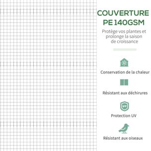 Serre de jardin tunnel 10,4 m² - 6 fenêtres et porte zippée avec moustiquaires - acier galvanisé PE blanc