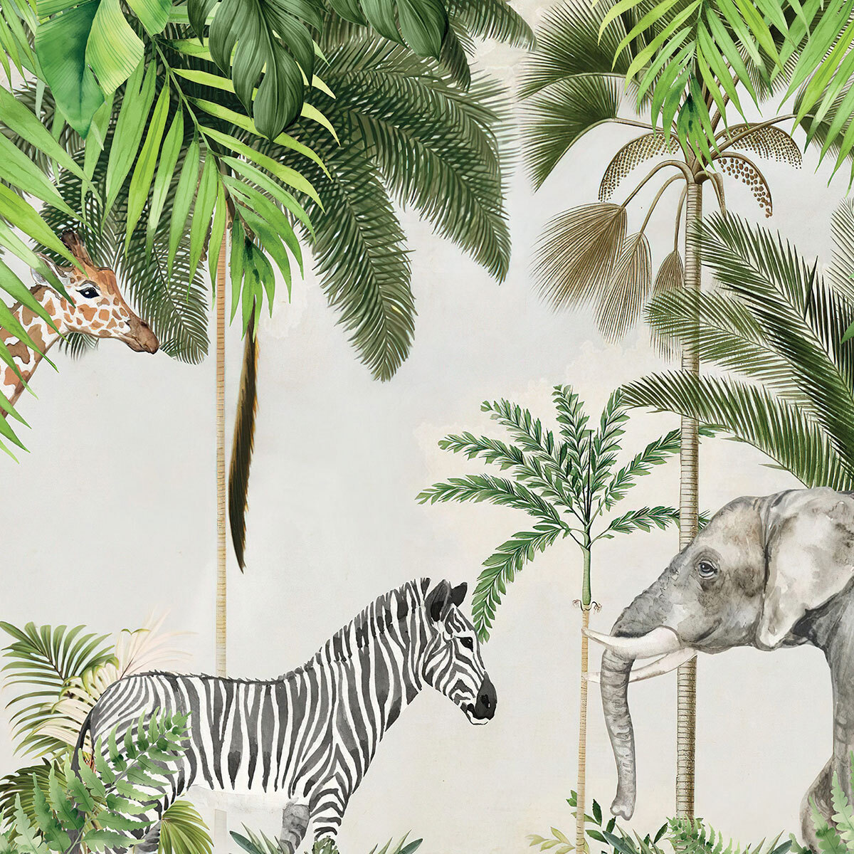 Papier peint enfant animaux de la jungle Intissé