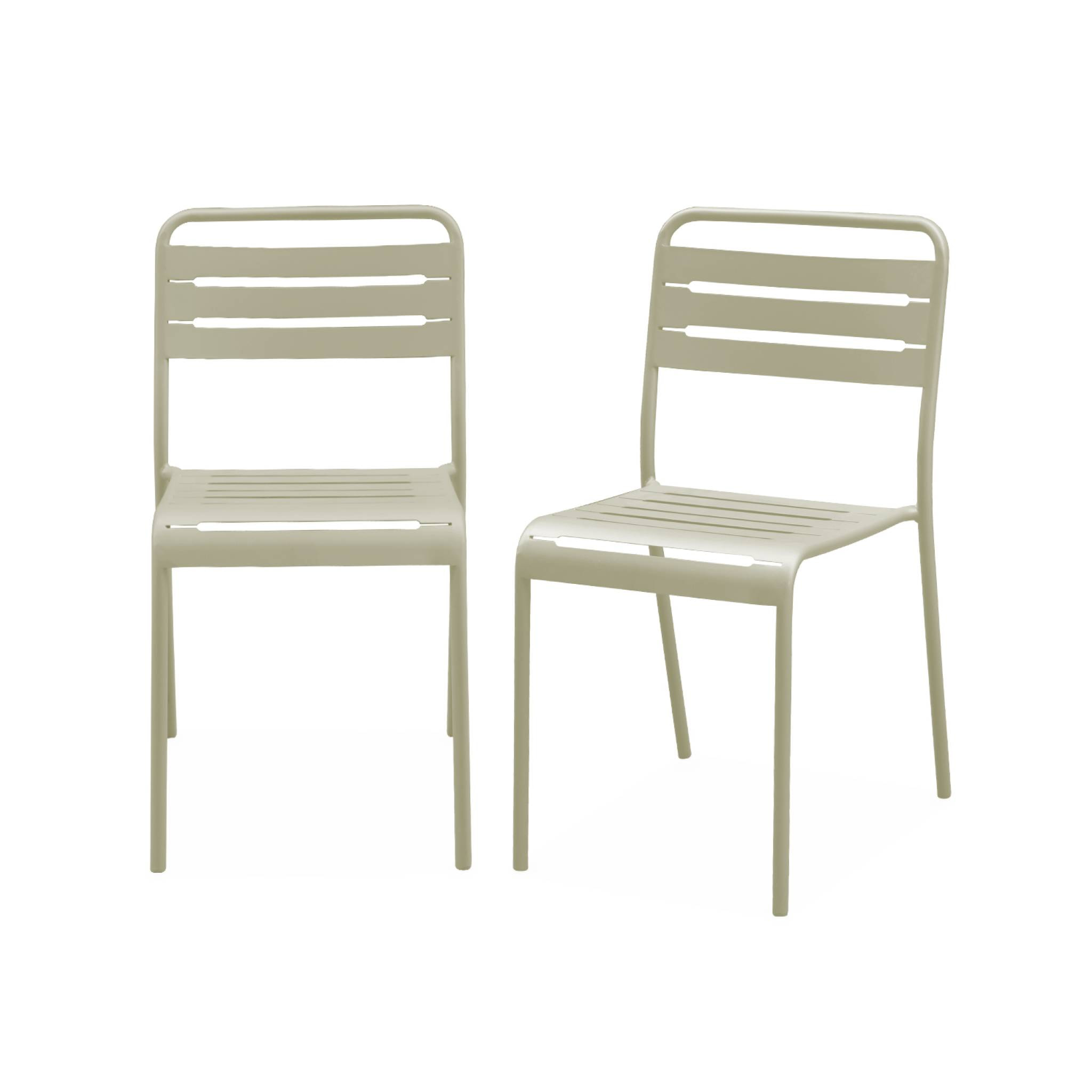 Lot de 2 chaises de jardin acier. 2 places. beige. Amelia. L44 x P52 x H79cm