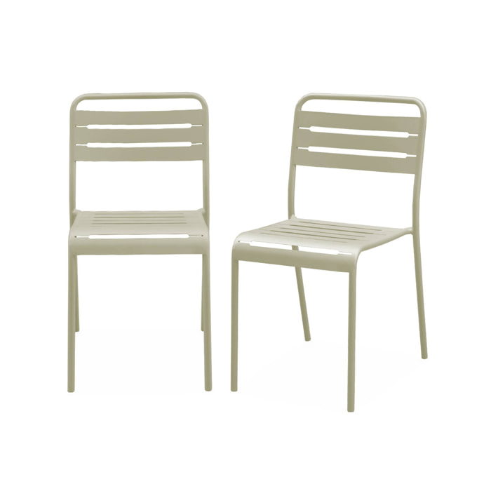 Lot de 2 chaises de jardin acier. 2 places. beige. Amelia. L44 x P52 x H79cm
