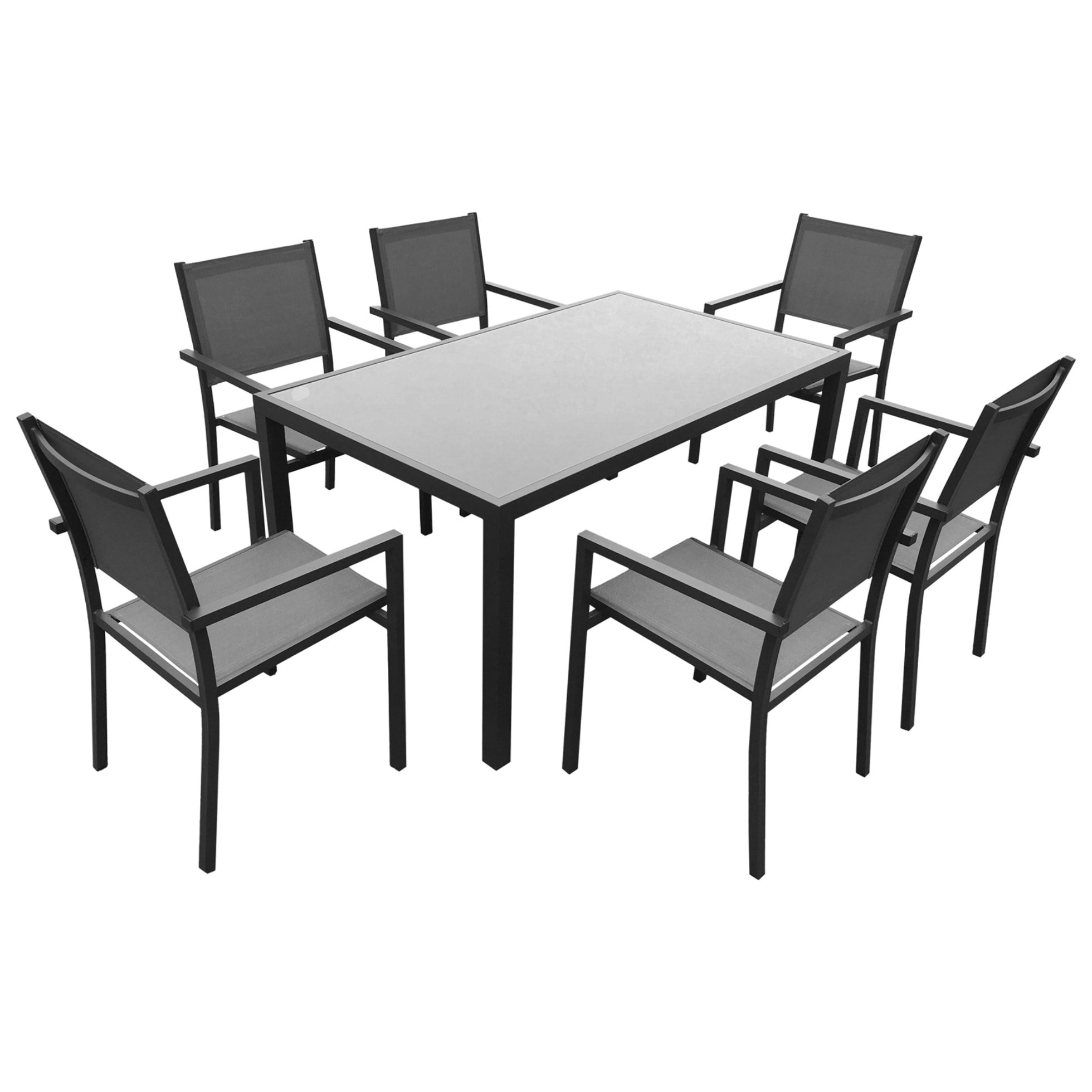 Salon de jardin BERGAMO en textilène gris 6 places - aluminium anthracite