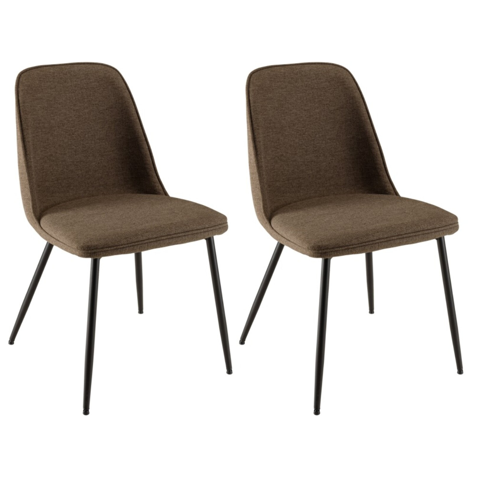 TOM - Lot de 2 chaises tissu marron dossier droit pieds acier noir