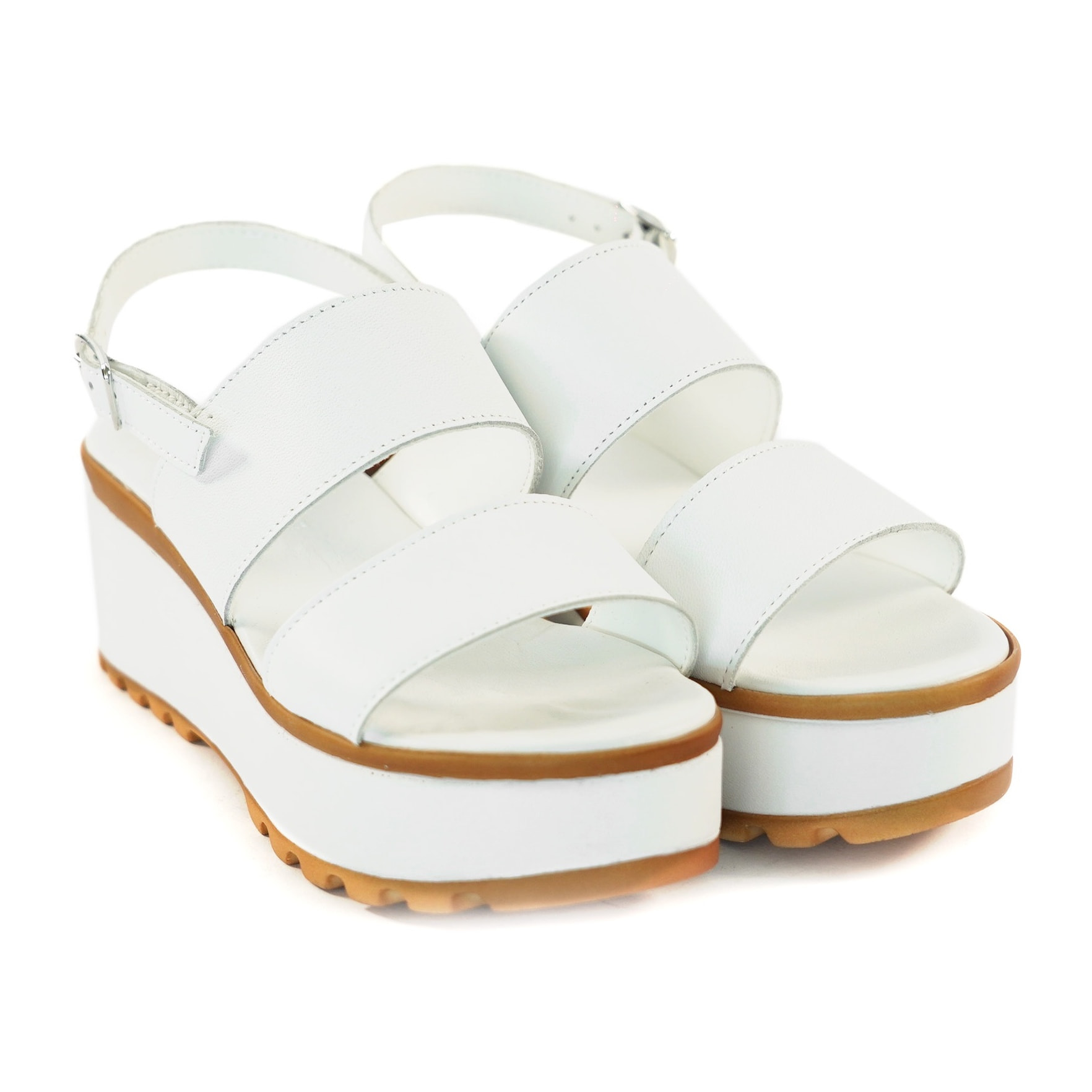 SANDALO DOPPIA FASCIA VERA PELLE BIANCO