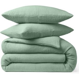 Paire de Taies d'oreiller gaze de coton vert givrée