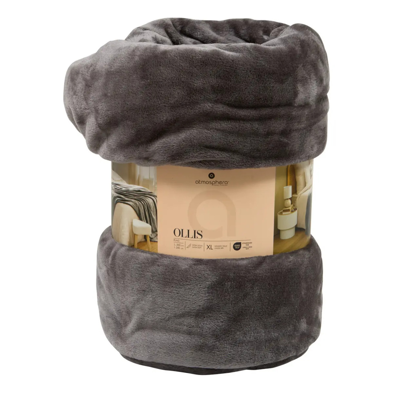 Plaid flanelle Ollis gris foncé 260x240cm