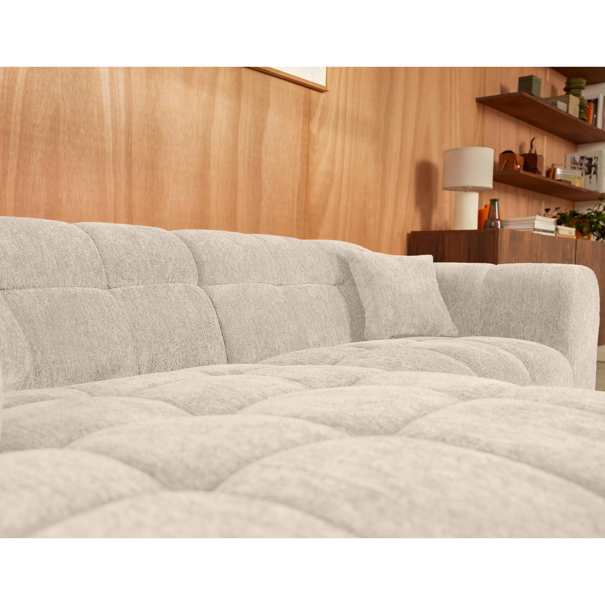 Mini Ray - Canapé d'angle gauche 4 places en tissu texturé - Beige