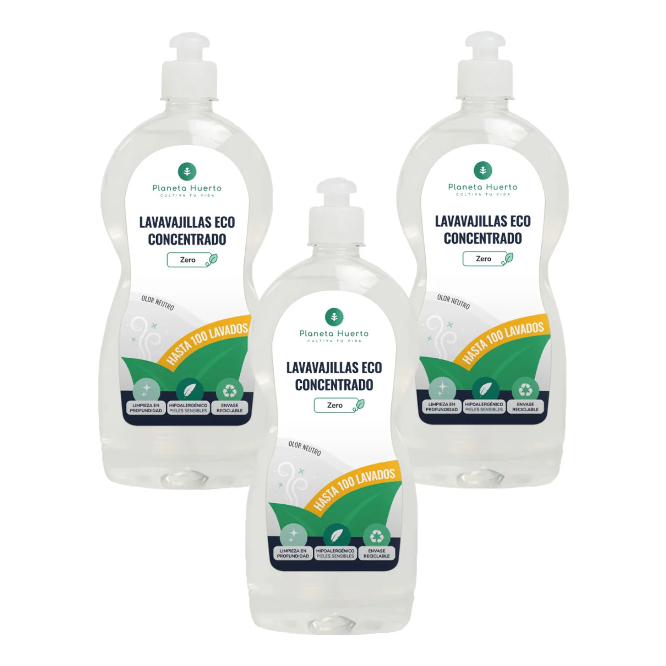 Pack 3xLavavajillas manual hipoalergénico sin perfume ECO Planeta Huerto 750 ml