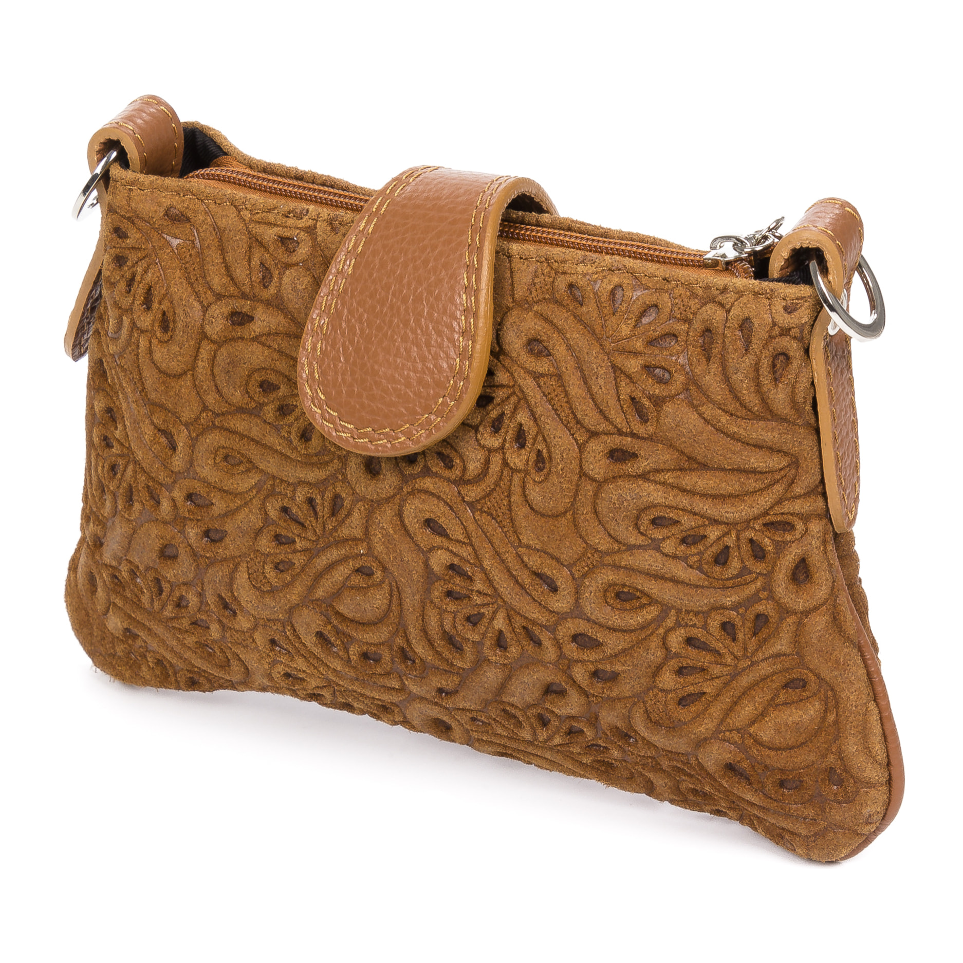 Allerona Bolso de mano Mujer. Piel auténtica Gamuza Grabado Fantasía.