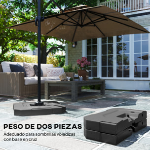 Base para Sombrilla de 2 Piezas, Soporte para Parasol de HDPE Rellenable con Agua 80 kg o Mezcla de Agua y Arena 105 kg, para Jardín, Patio, Terraza, Negro