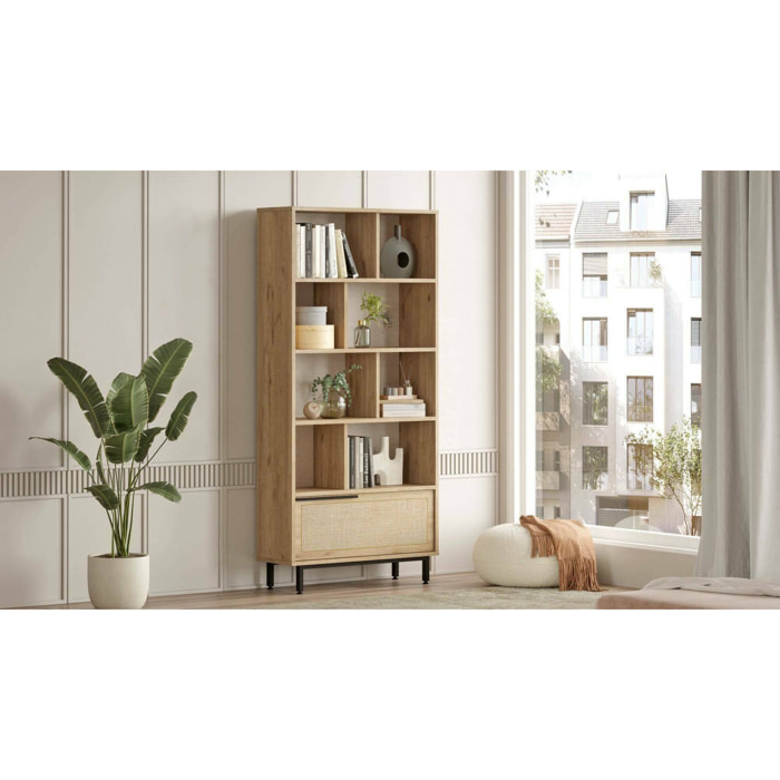 Libreria Gerusalem, Scaffale da ufficio, Mobile portalibri, Biblioteca, 84x30 h176 cm, Noce e Quercia