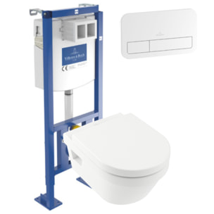 WC suspendu sans bride Architectura + abattant + Bâti-support Villeroy & Boch ViConnect + Plaque de commande