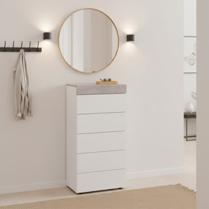 Comò Cassettiera Per Camera Da Letto Settimino Con 5 Cassetti Design Moderno Salvaspazio Mobile Comodino 110 x 40 x 61 Cm Bianco E Grigio Cemento