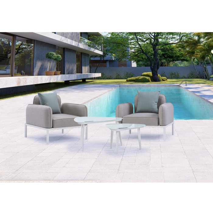 Salon de jardin en tissu ''Sevilla'' - 2 fauteuils + 2 tables basses - Gris