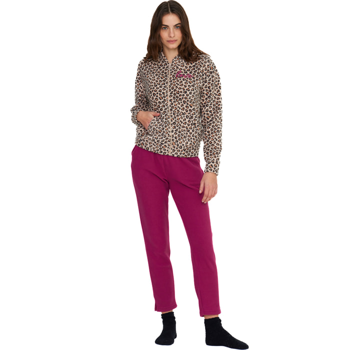 Completo donna sleep in pile con zip Noidinotte