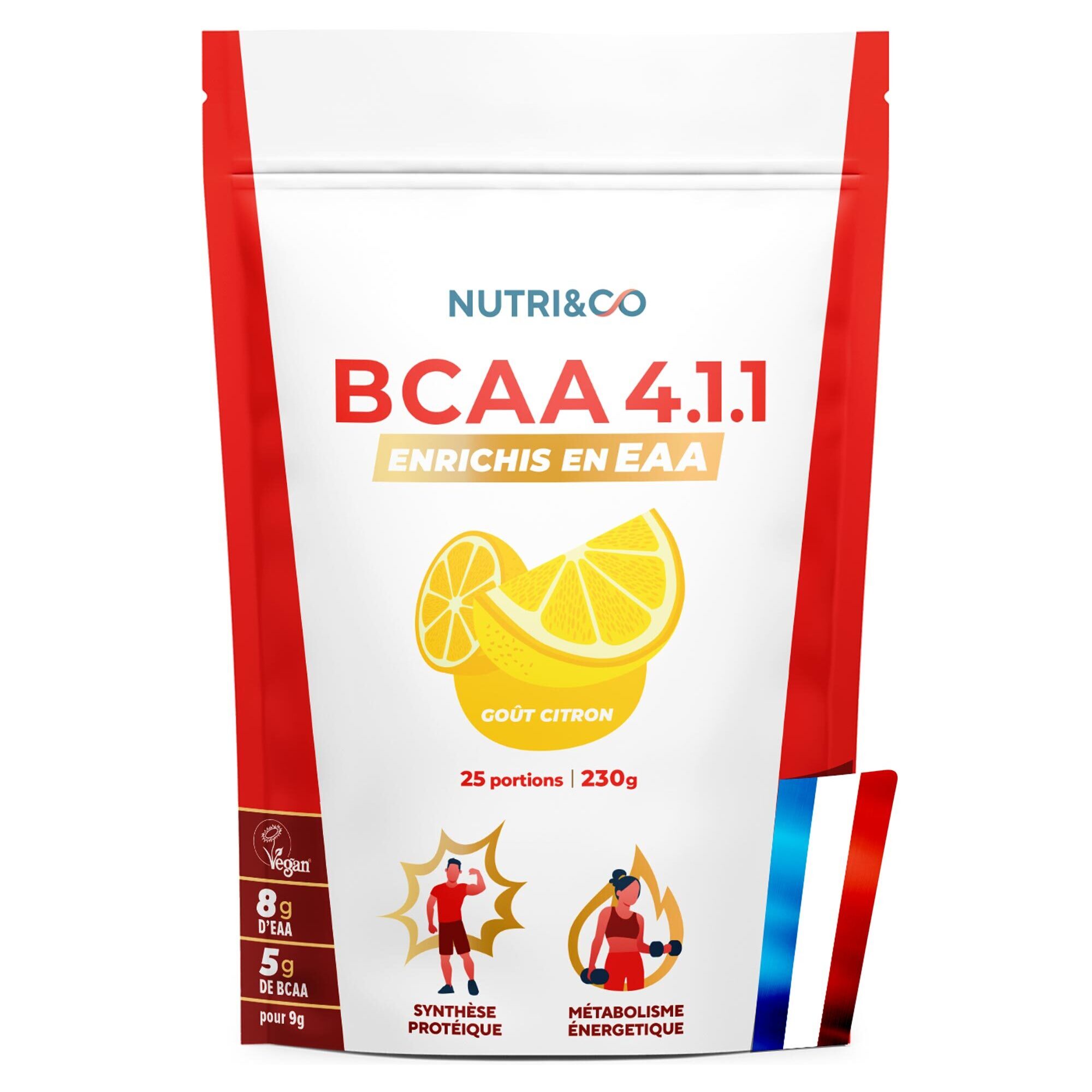 Nutri&Co BCAA 4.1.1 en Poudre - Enrichis en EAA - goût Citron - 230g Vegan