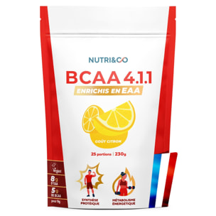Nutri&Co BCAA 4.1.1 en Poudre - Enrichis en EAA - goût Citron - 230g Vegan