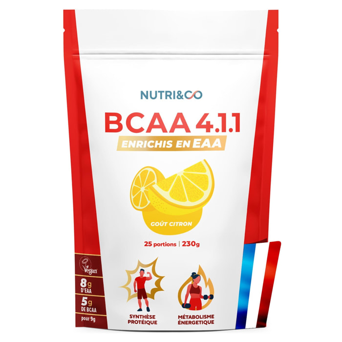 Nutri&Co BCAA 4.1.1 en Poudre - Enrichis en EAA - goût Citron - 230g Vegan