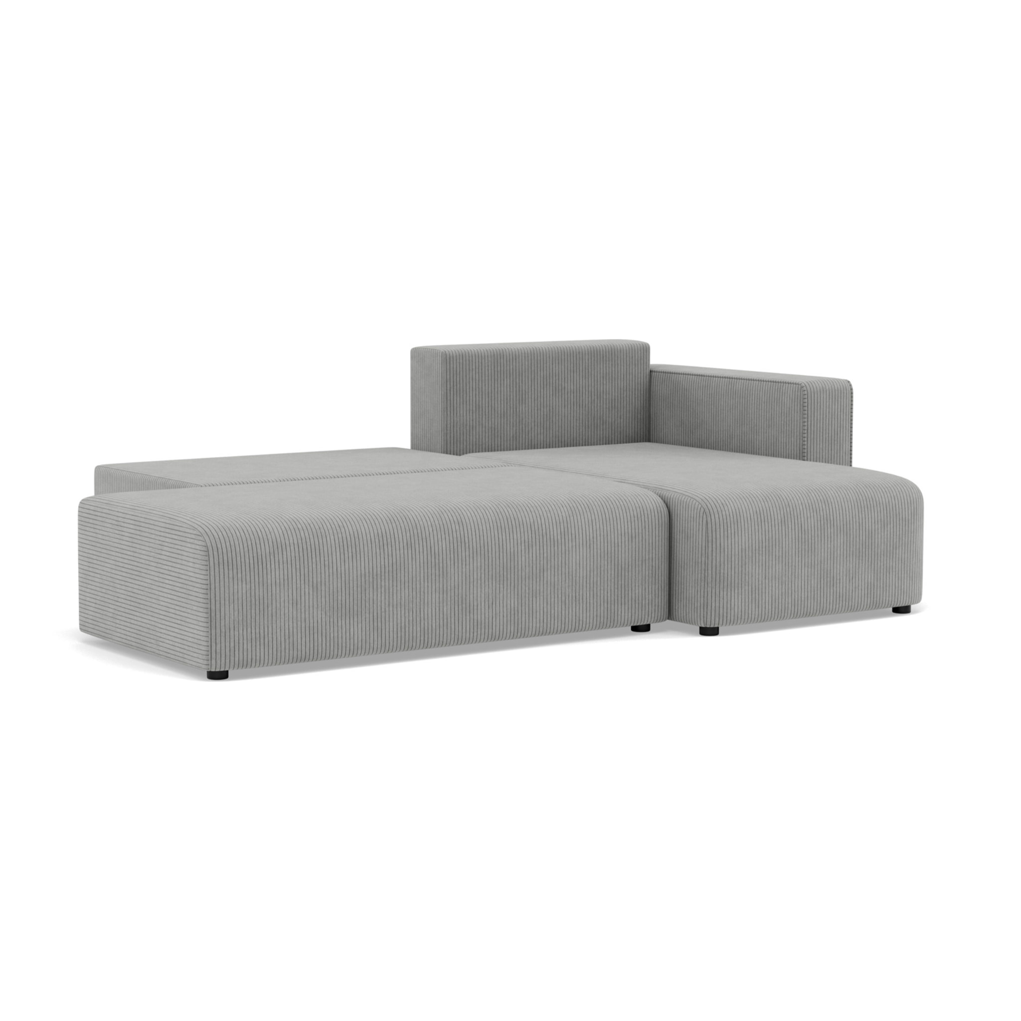 Topaze - canapé d'angle droit 4 places convertible avec coffre sans accoudoir en velours côtelé - Gris clair
