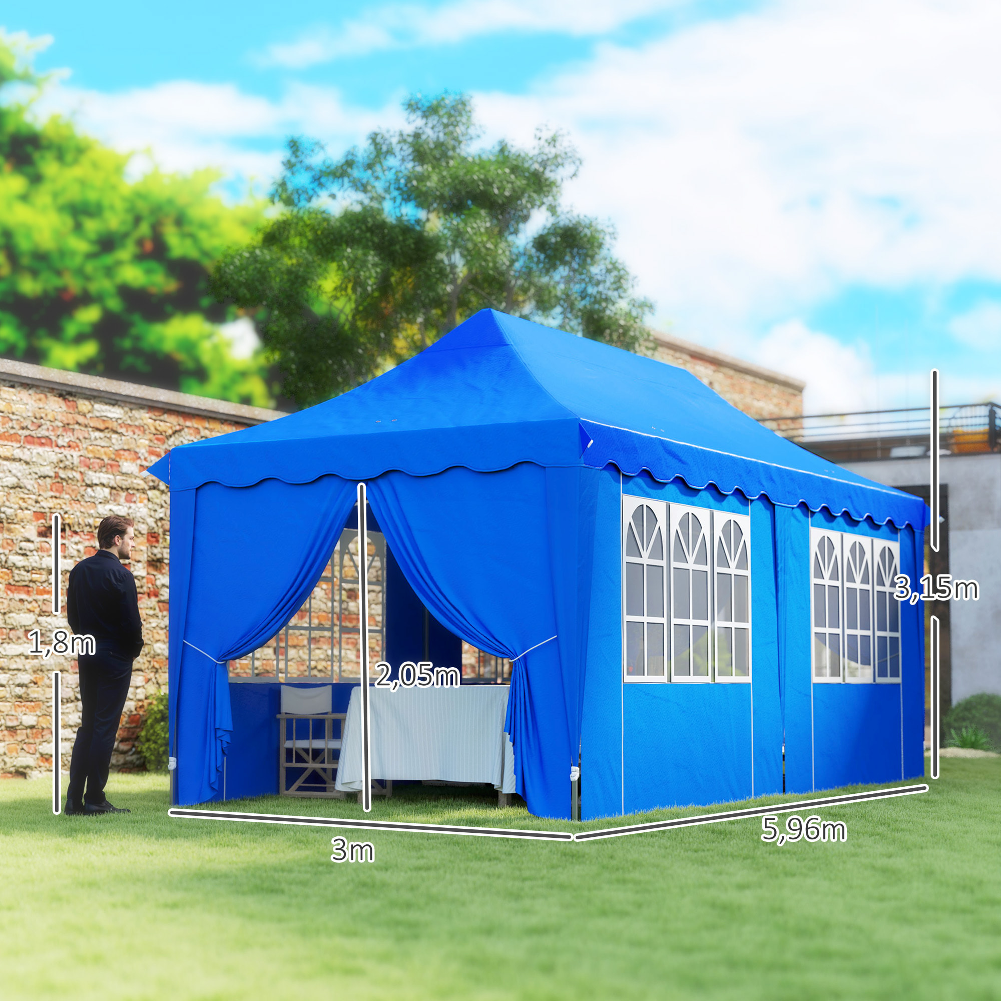 Carpa Plegable Pop-up Gazebo 6x3 m Cenador Plegable con 6 Paredes Laterales Anti-UV Altura Ajustable Bolsa de Arena y Bolsa de Transporte para Camping Fiestas