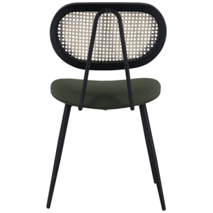 Lot de 2 chaises en cannage et tissu boucle vert kaki ELENA