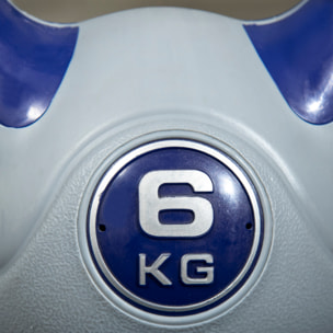 Pesa Rusa 6 kg, Kettlebell Revestimiento de PU y Relleno de Arena, con Mango Ancho y Base Plana, para Entrenamiento Culturismo, en Casa, Gimnasio, 20x13x22 cm, Violeta y Gris