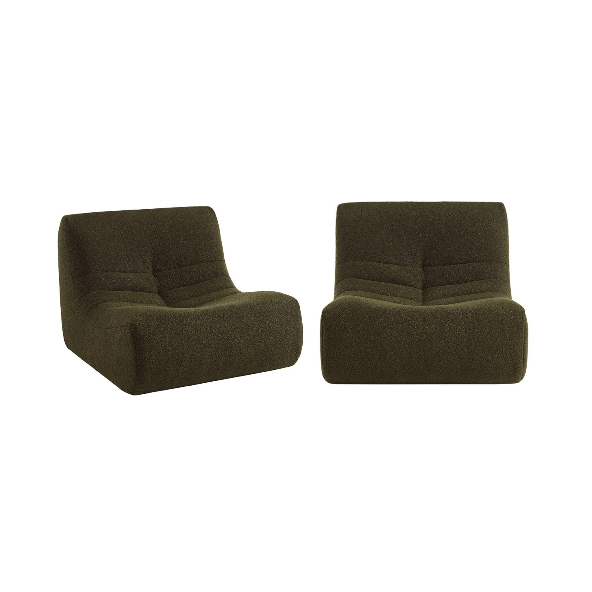 Lot de 2 fauteuils chauffeuses en bouclette texturée kaki style contemporain 1 place