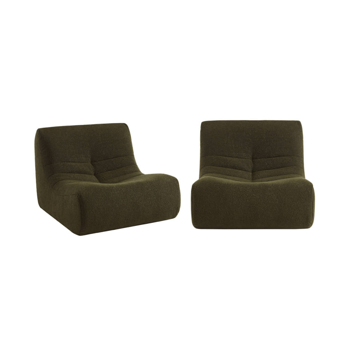 Lot de 2 fauteuils chauffeuses en bouclette texturée kaki style contemporain 1 place