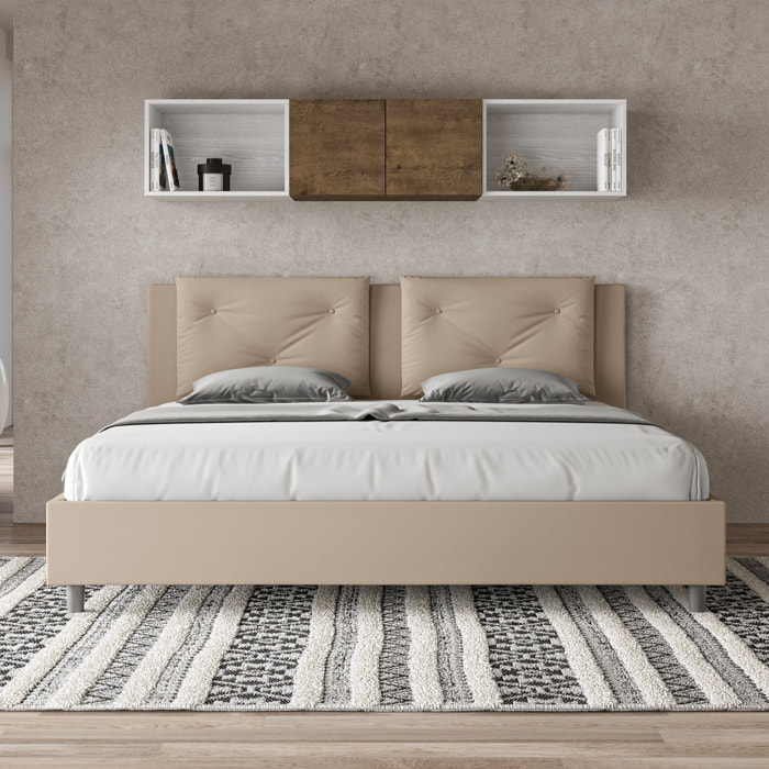 Lit king size avec sommier rembourrée 200x210 similicuir taupe Appia