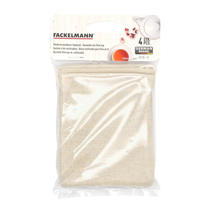 Lot de 4 sachets réemployables pour thé ou infusion Fackelmann