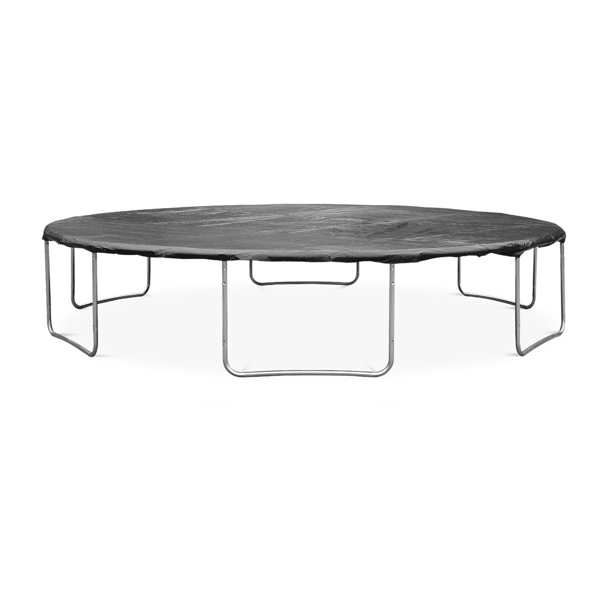 Trampoline rond Ø 490cm gris avec filet de protection intérieur - Jupiter Inner XXL - échelle. bâche. filet pour chaussures et kit d'ancrage 4.90m 490 cm