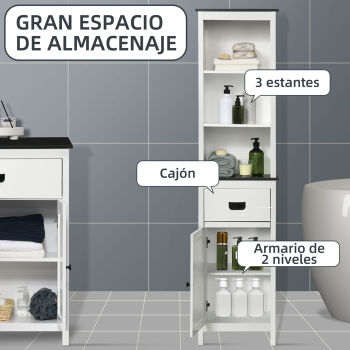 Armario Alto de Baño Mueble Columna de Baño con 3 Estantes de Almacenaje Puerta y Cajón para Ducha Aseo Dormitorio 40x30x160 cm Blanco