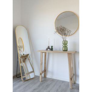 Consolle Girona in teak naturale con gambe a cavalletto, 90×30×80 cm