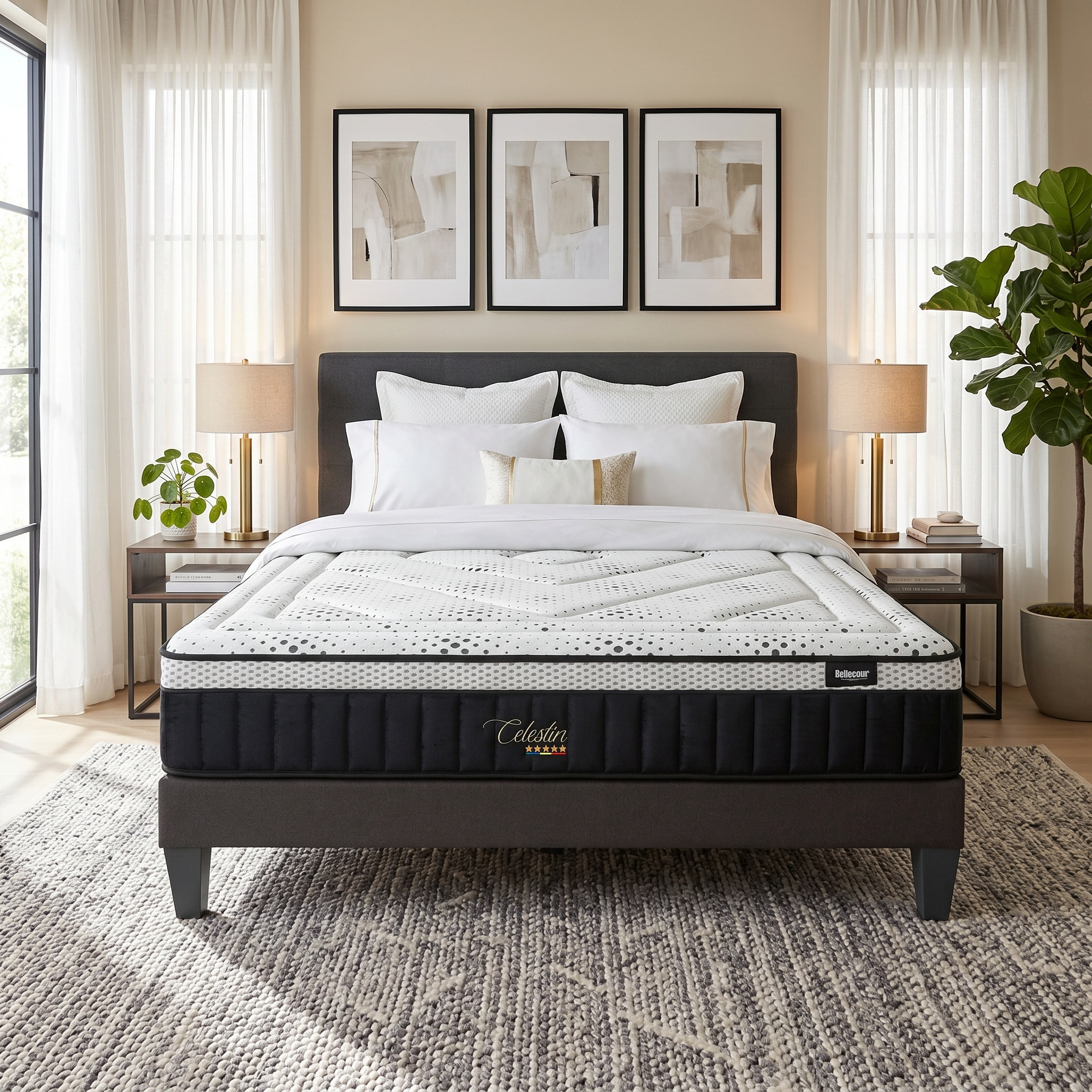 Ensemble Matelas Célestin & Sommier KIT15, 29 cm, Mémoire de Forme et Mousse Supersoft, Technologie tri-Lattes, Soutien Ferme