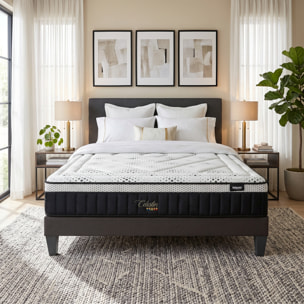 Ensemble Matelas Célestin & Sommier KIT15, 29 cm, Mémoire de Forme et Mousse Supersoft, Technologie tri-Lattes, Soutien Ferme