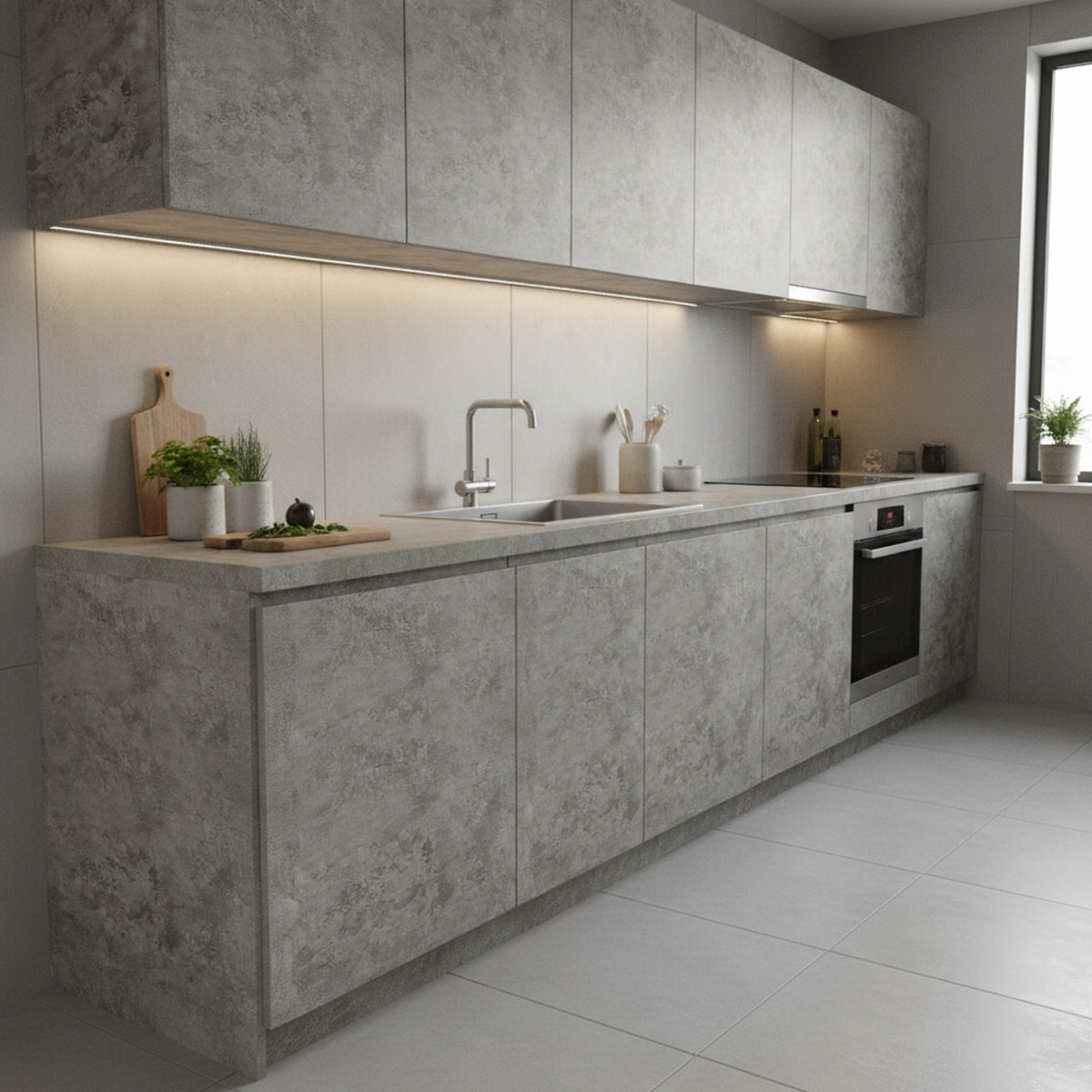 Vinyle adhésif protecteur - Effet béton ciré - 200 x 60 cm - Autocollants Revêtement Adhésif Cuisine Meubles Salle de bain