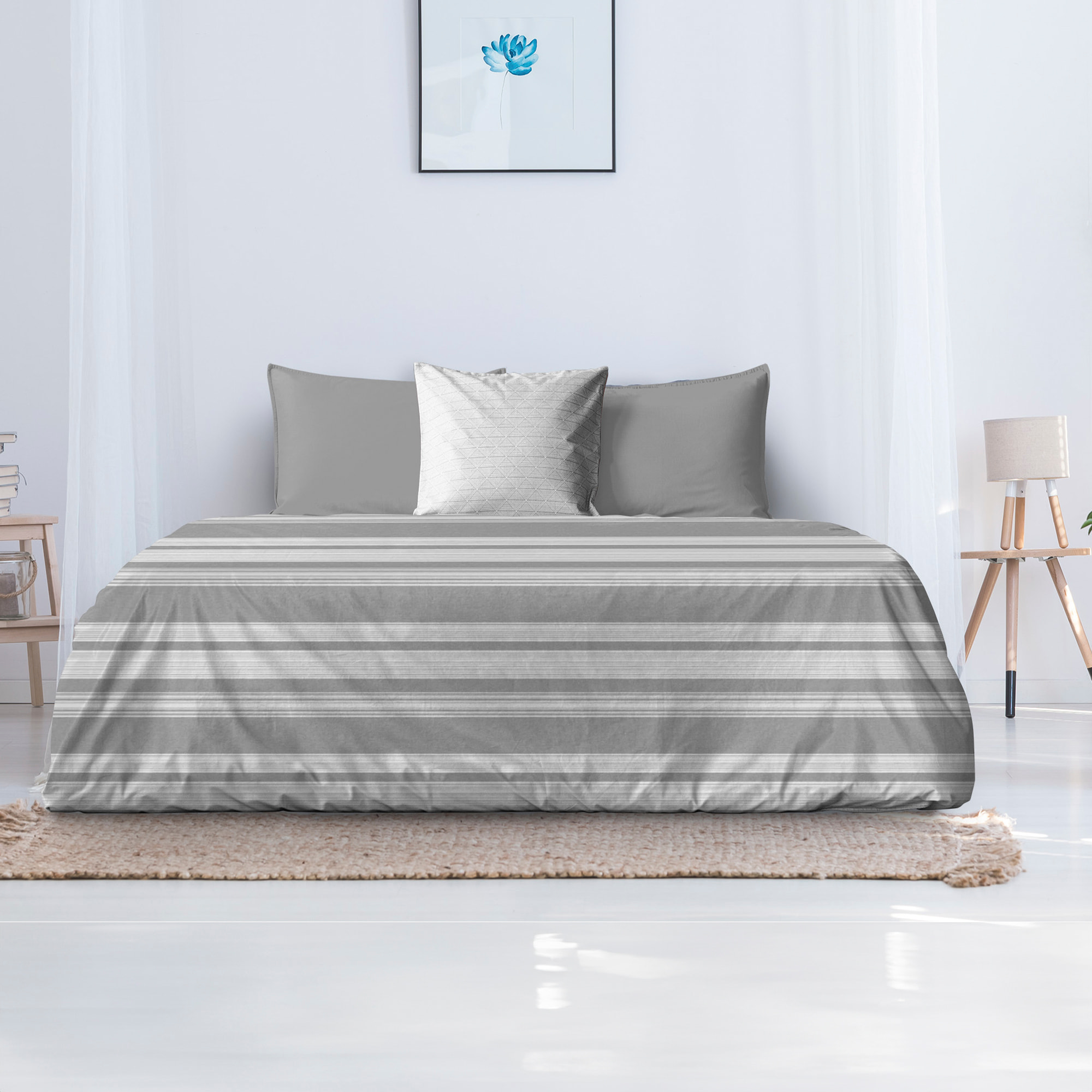 TRAPUNTINO MATRIMONIALE DIS.INGRID STRIPES GRIGIO MADE IN ITALY MEZZA STAGIONE