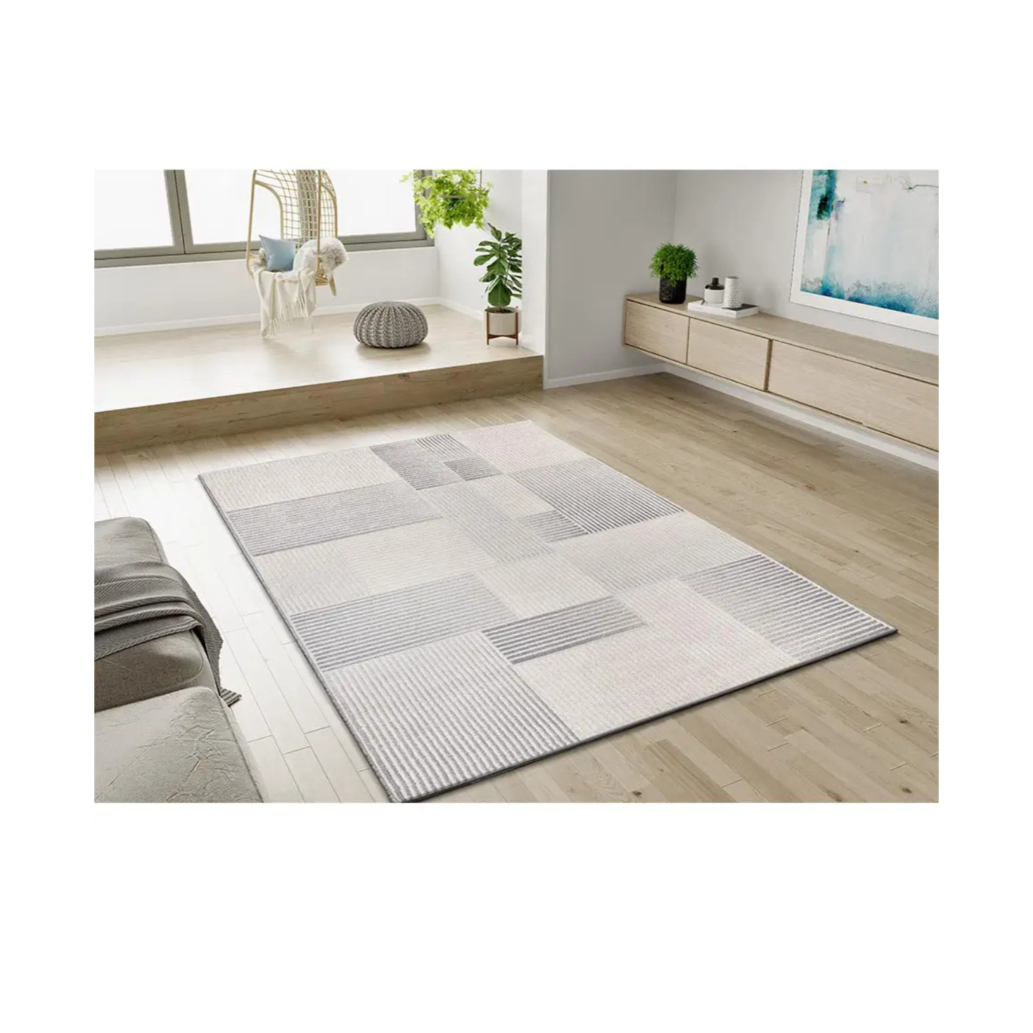 BARESA Alfombra geométrica con relieve en tonos gris y beige, varias medidas disponibles