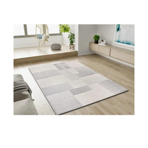 BARESA Alfombra geométrica con relieve en tonos gris y beige, varias medidas disponibles