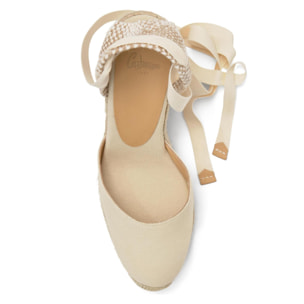 Alpargatas de cuña de mujer Carina en algodón orgánico, cierre mediante lazada