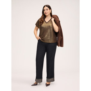 Fiorella Rubino - T-shirt in jersey laminato scollo a V - Marrone