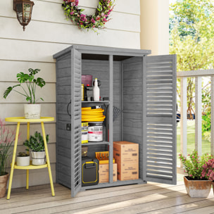 Armoire de jardin  2 portes persiennes 2 étagères toit bitumé bois gris