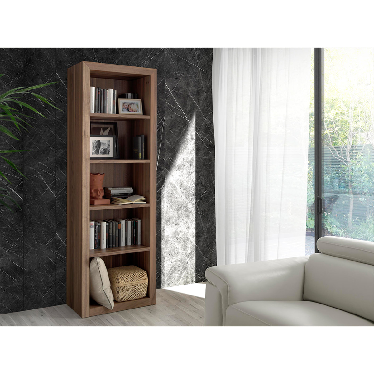 Estantería librería en madera chapada de nogal 65x40x200cm