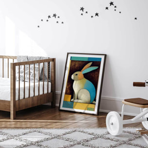 Affiche enfant lapin dans la boîte  Affiche sous cadre noir